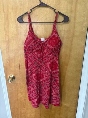 No Boundaries Red Bandana-Print Spaghetti Strap Mini Dress